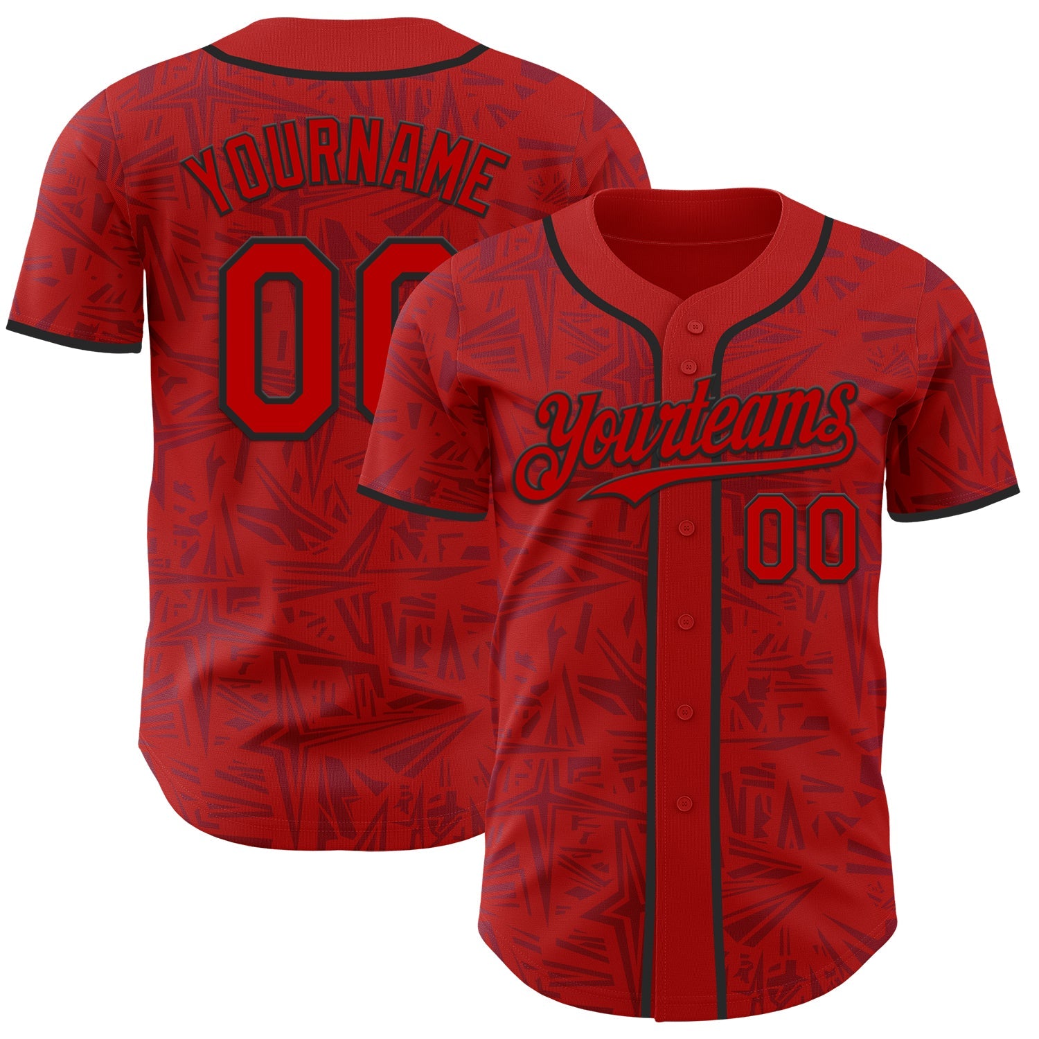 Custom Red-Black Geometric Cyber Starburst Authentic Baseball Jersey - Main View