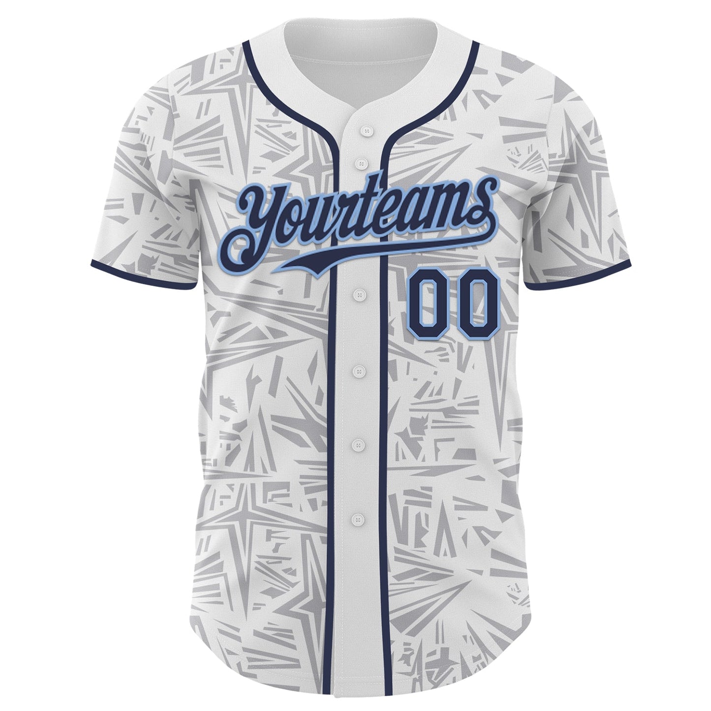 Custom White Navy Gray-Light Blue Geometric Cyber Starburst Authentic Baseball Jersey view 2