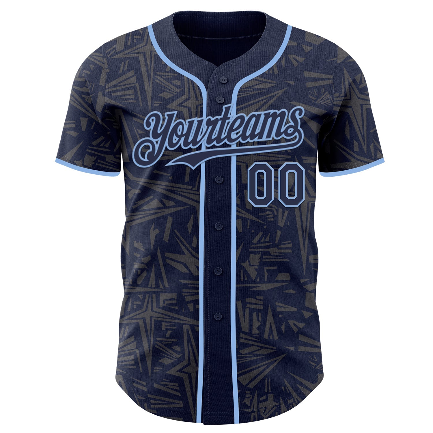 Custom Navy Steel Gray-Light Blue Geometric Cyber Starburst Authentic Baseball Jersey view 2