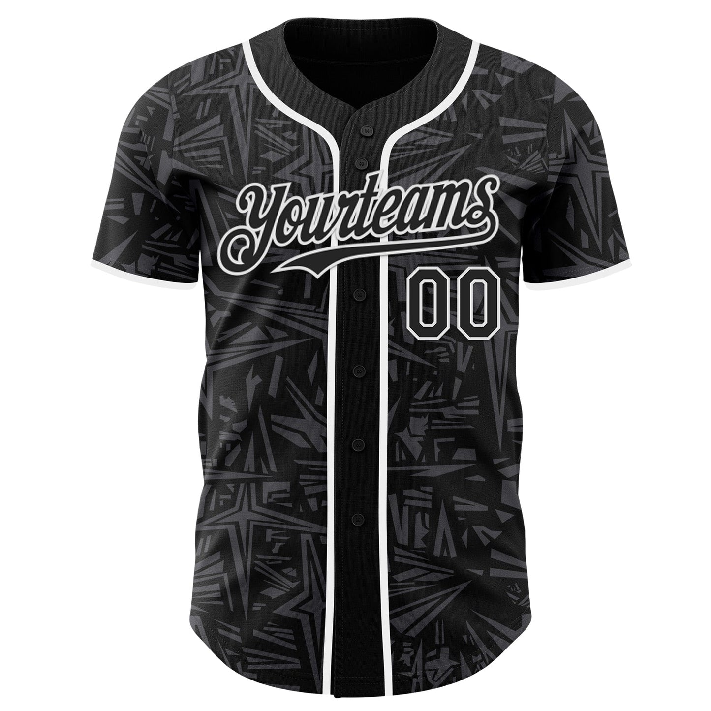 Custom Black Steel Gray-White Geometric Cyber Starburst Authentic Baseball Jersey view 2