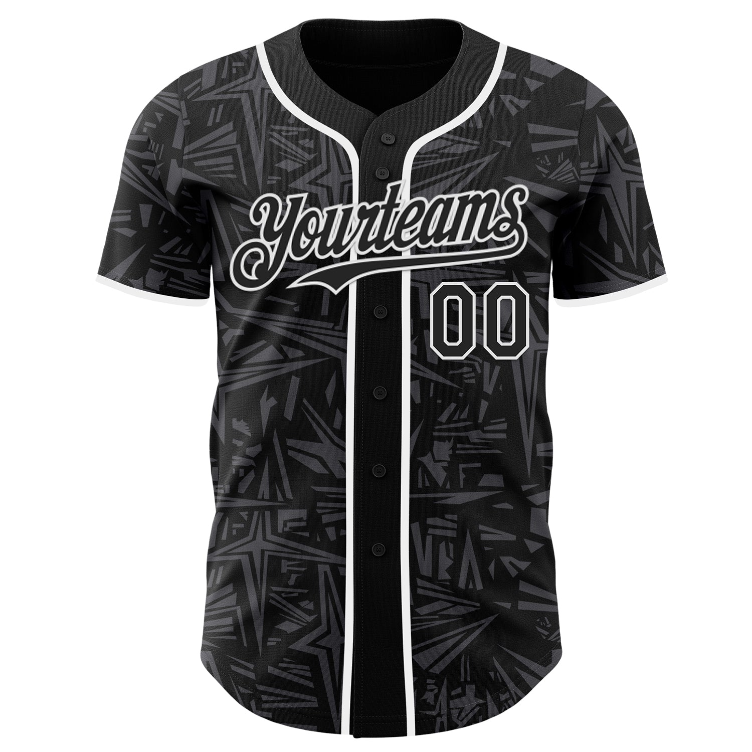 Custom Black Steel Gray-White Geometric Cyber Starburst Authentic Baseball Jersey view 2