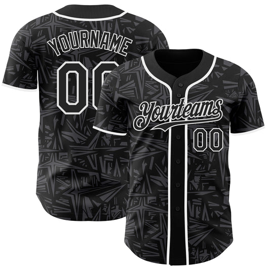 Custom Black Steel Gray-White Geometric Cyber Starburst Authentic Baseball Jersey - Main View