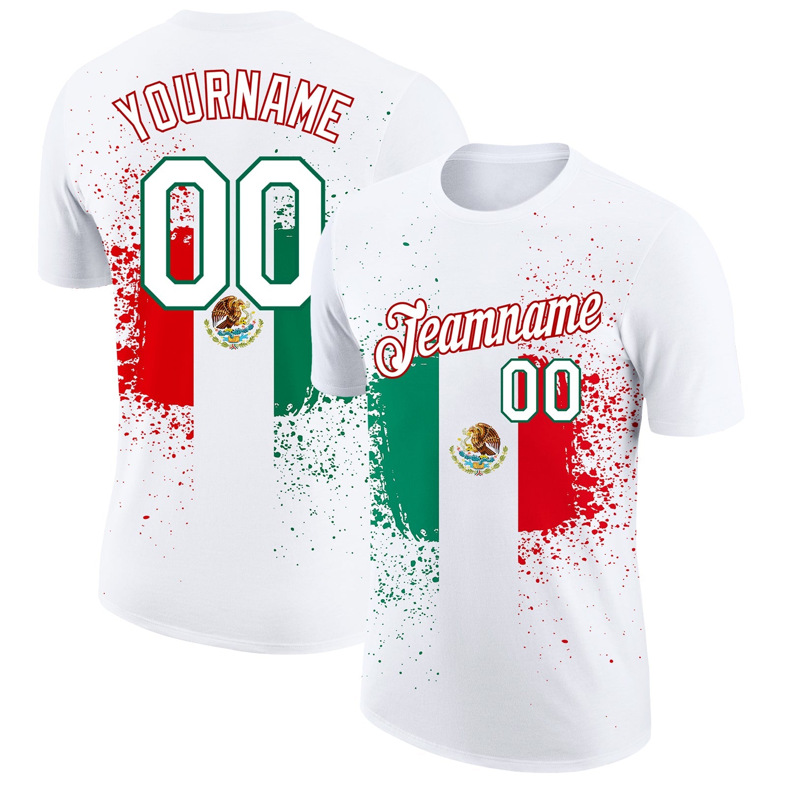Custom White Kelly Green-Red 3D Mexican Flag Performance T-Shirt - Main View