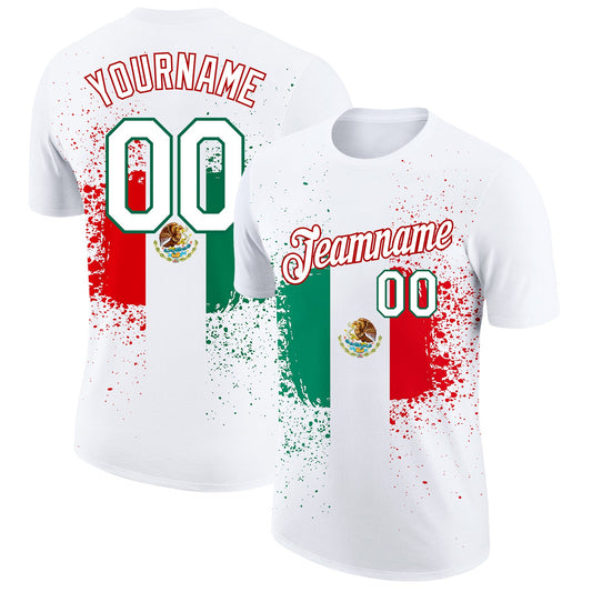 Custom White Kelly Green-Red 3D Mexican Flag Performance T-Shirt - Main View
