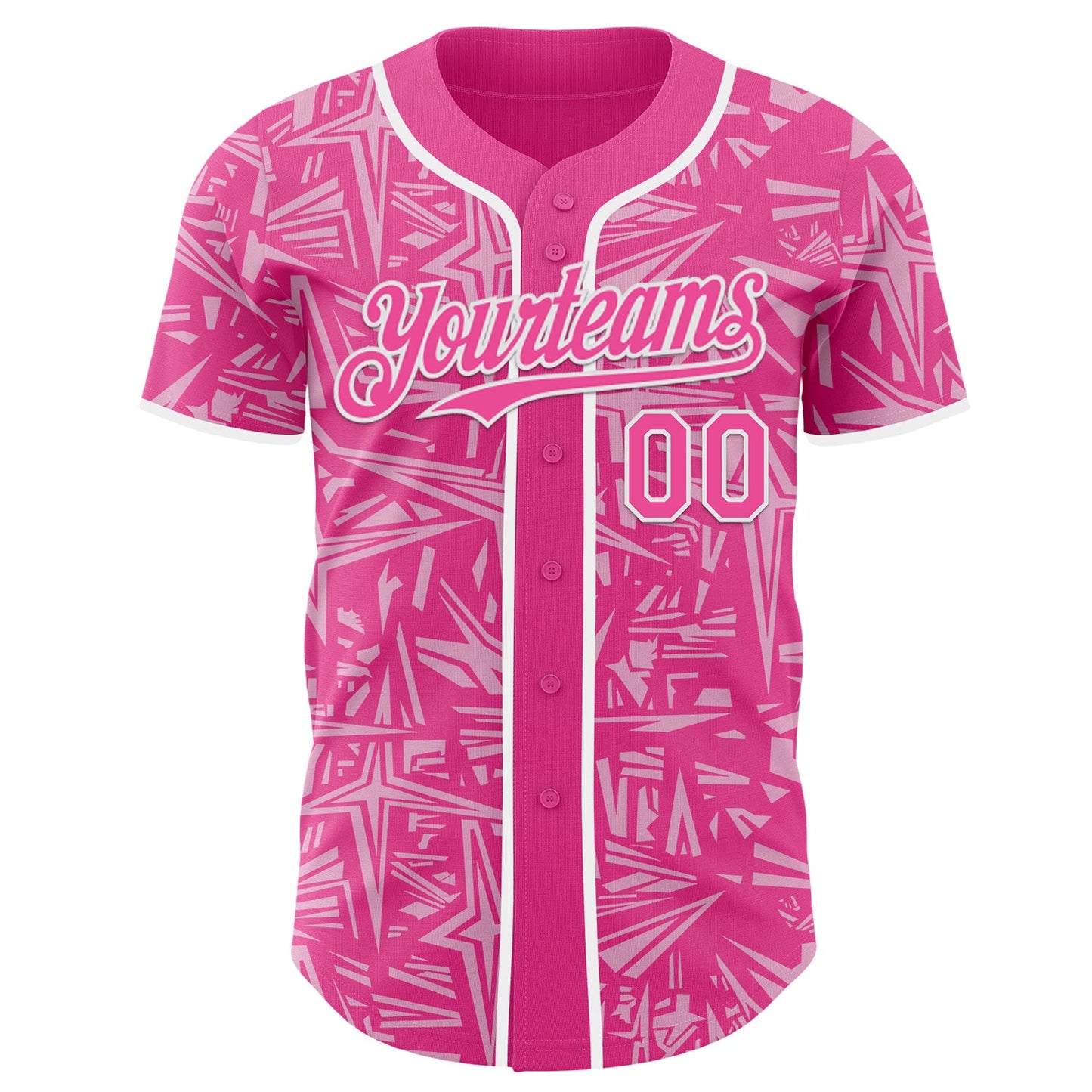 Custom Pink Light Pink-White Geometric Cyber Starburst Authentic Baseball Jersey view 2
