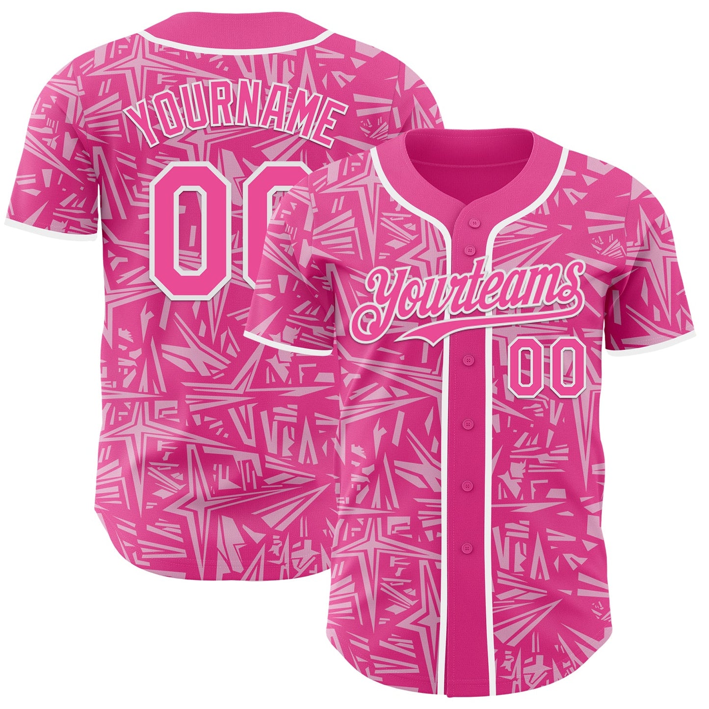 Custom Pink Light Pink-White Geometric Cyber Starburst Authentic Baseball Jersey - Main View
