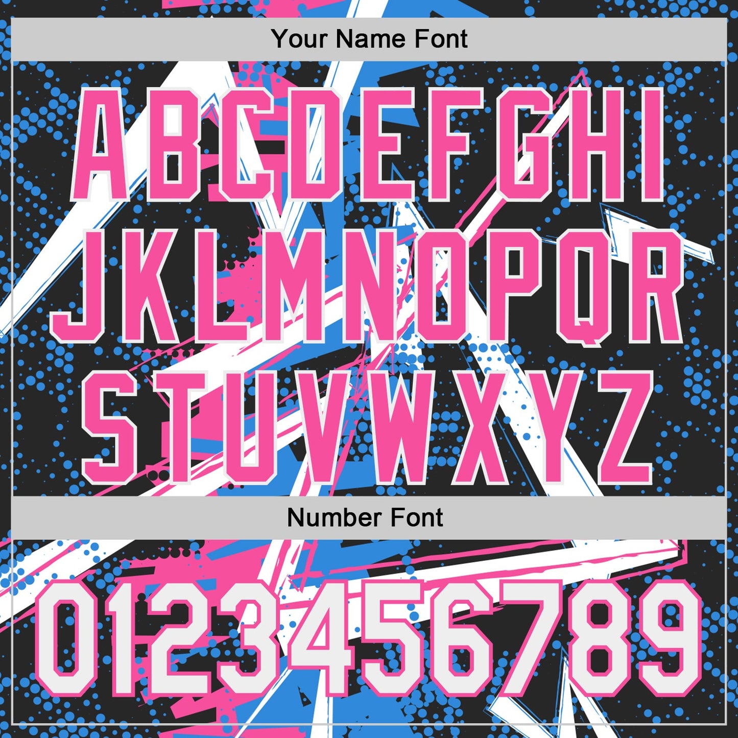 Custom Black White Electric Blue-Pink Geometric Shards Dot Grid Authentic Baseball Jersey view 5