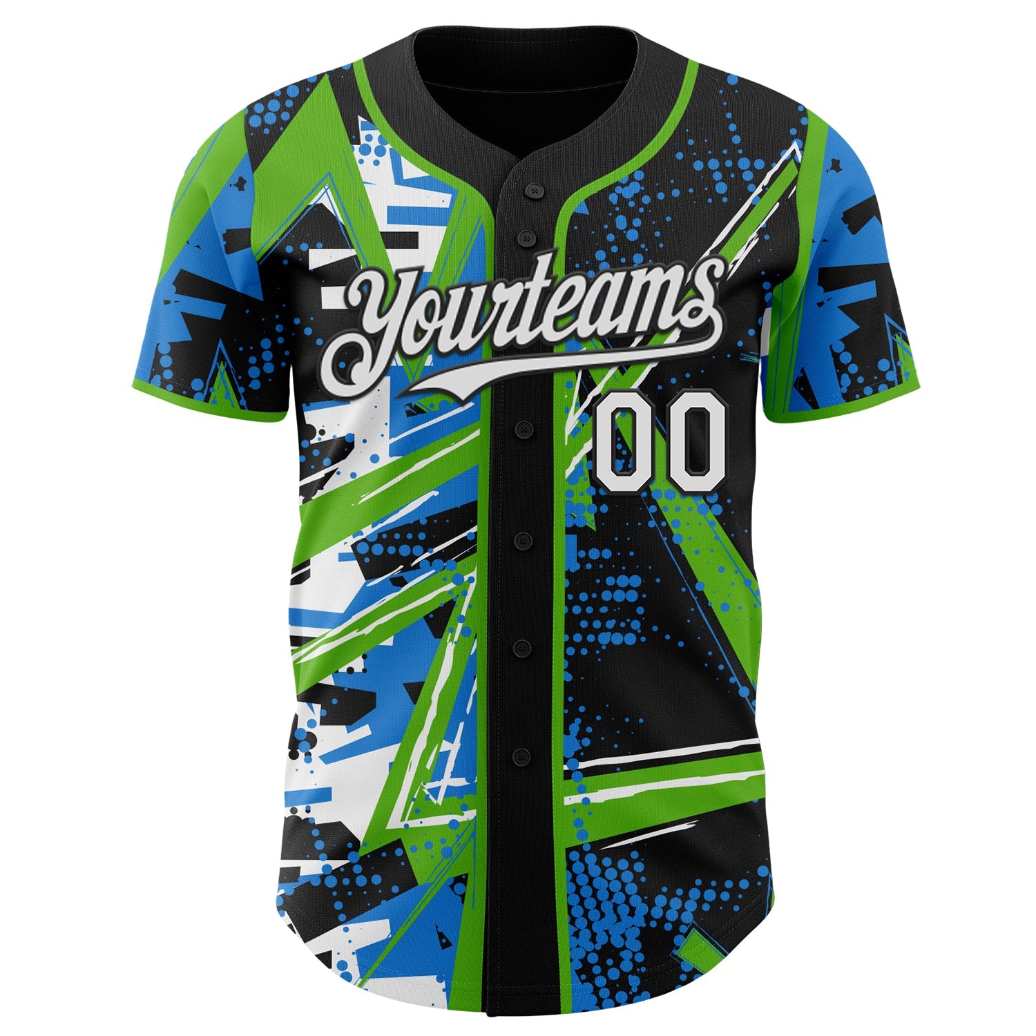 Custom Black White-Aurora Green Geometric Shards Dot Grid Authentic Baseball Jersey view 2