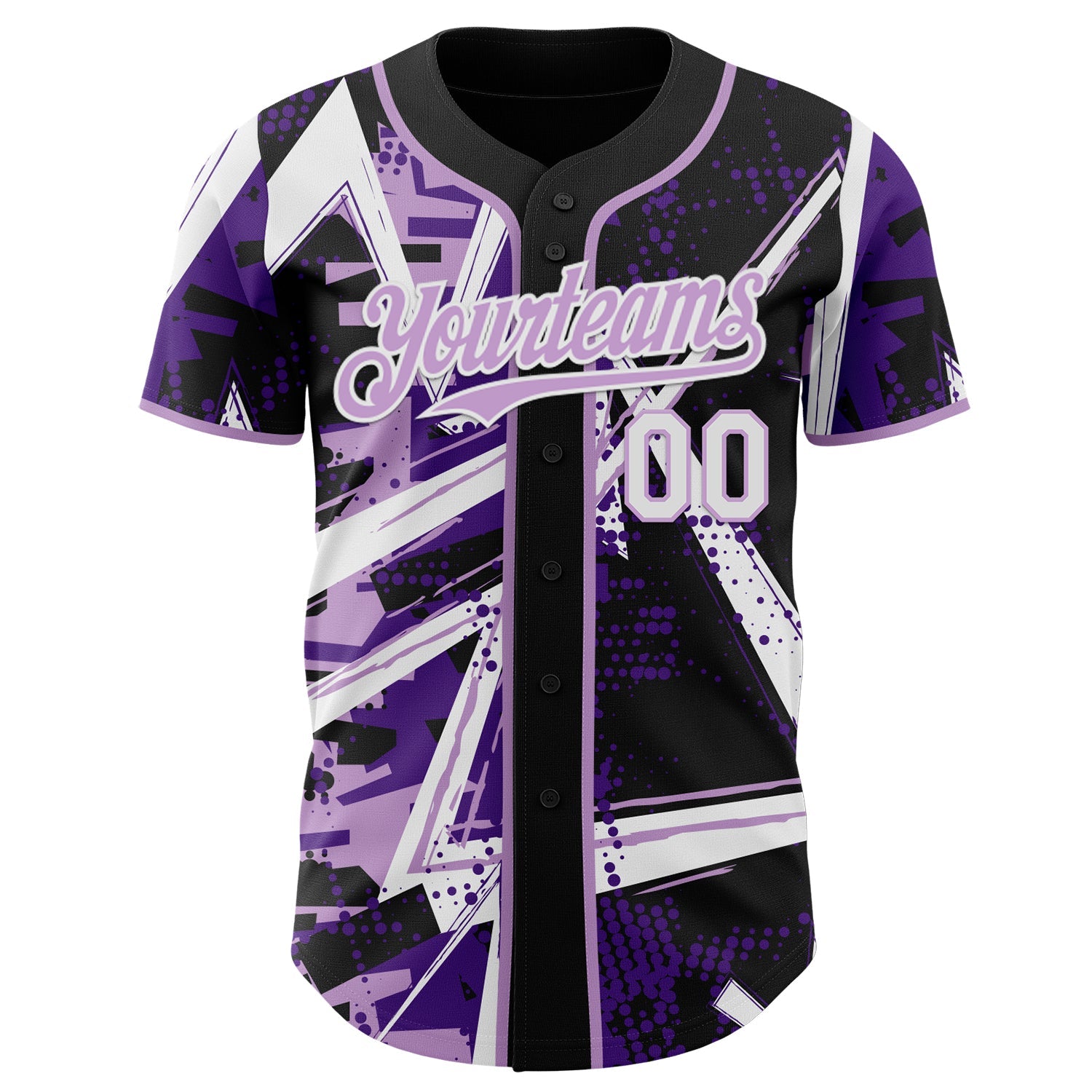 Custom Black White-Light Purple Geometric Shards Dot Grid Authentic Baseball Jersey view 2