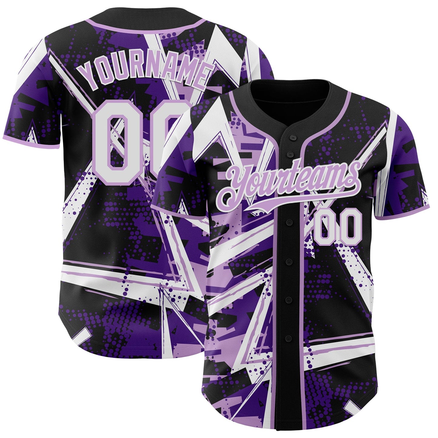 Custom Black White-Light Purple Geometric Shards Dot Grid Authentic Baseball Jersey - Main View