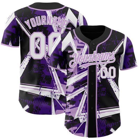 Custom Black White-Light Purple Geometric Shards Dot Grid Authentic Baseball Jersey - Main View