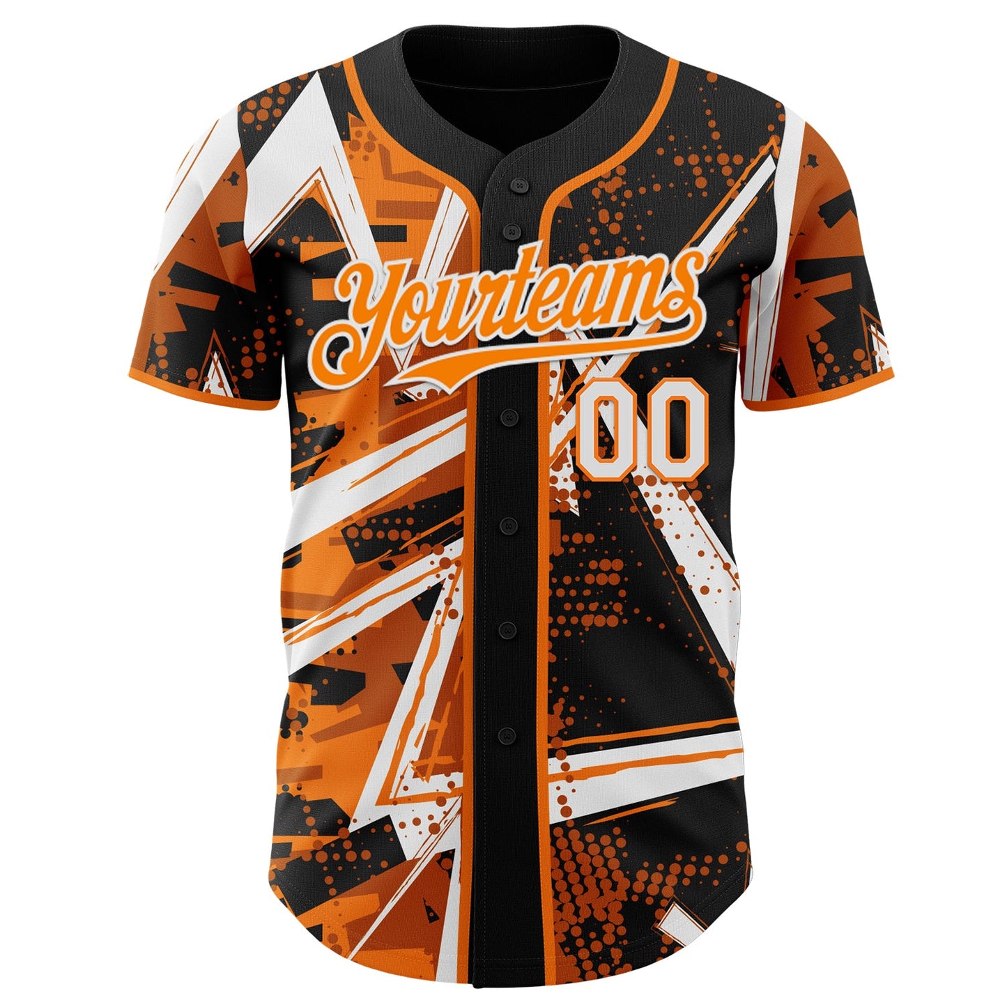 Custom Black White-Bay Orange Geometric Shards Dot Grid Authentic Baseball Jersey view 2