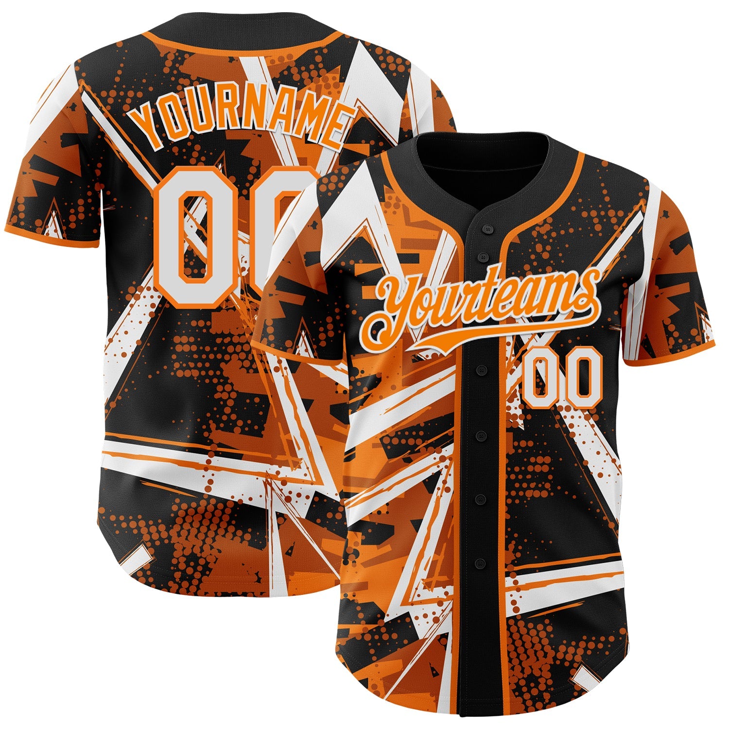 Custom Black White-Bay Orange Geometric Shards Dot Grid Authentic Baseball Jersey - Main View