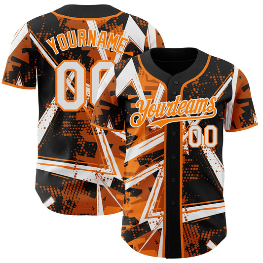 Custom Black White-Bay Orange Geometric Shards Dot Grid Authentic Baseball Jersey - Main View