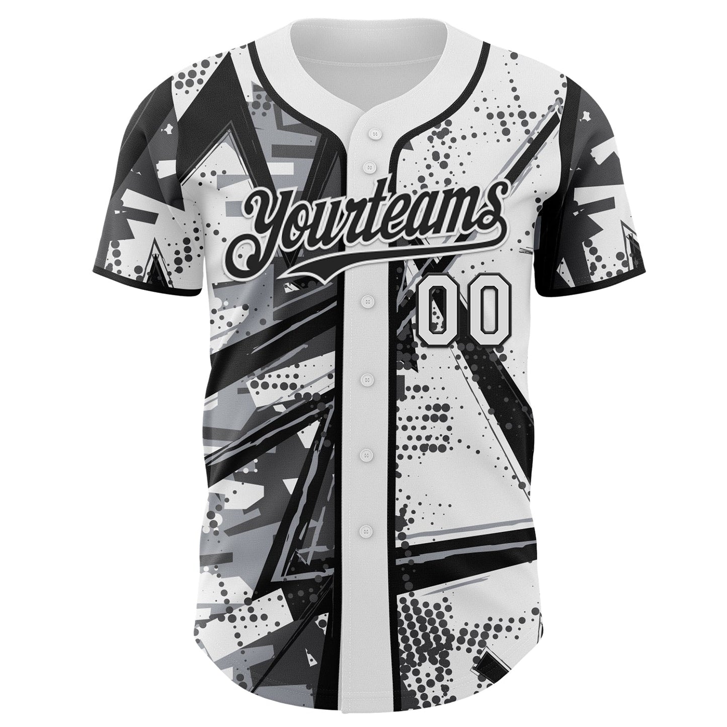 Custom White Gray-Black Geometric Shards Dot Grid Authentic Baseball Jersey view 2