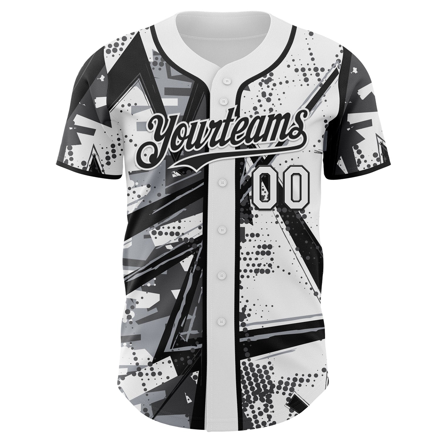 Custom White Gray-Black Geometric Shards Dot Grid Authentic Baseball Jersey view 2