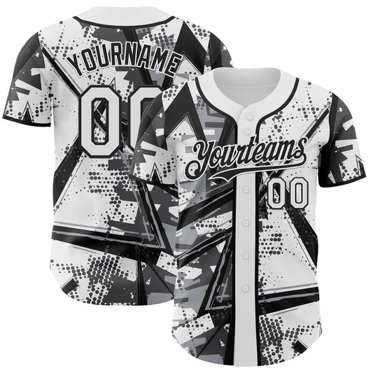 Custom White Gray-Black Geometric Shards Dot Grid Authentic Baseball Jersey - Main View