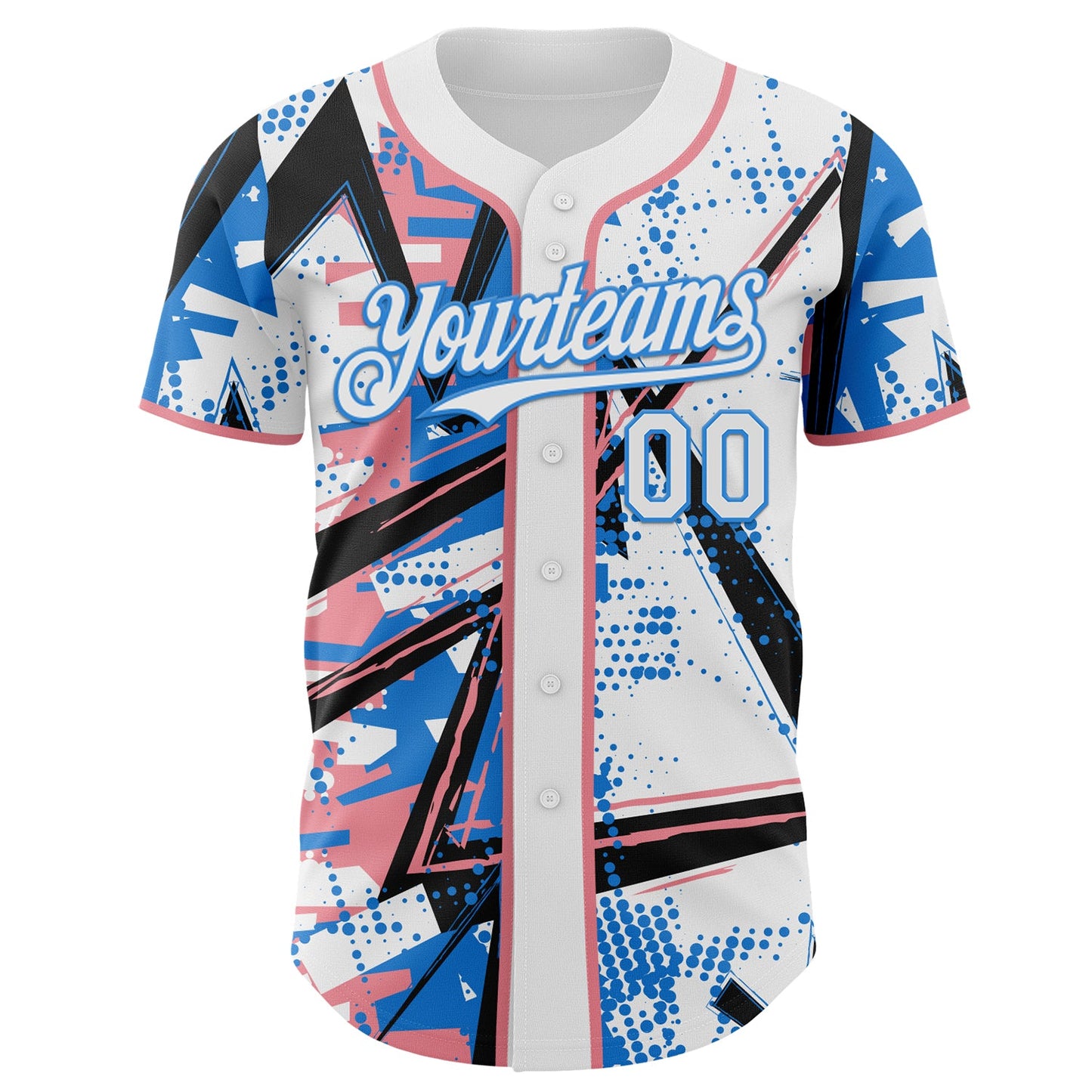 Custom White Medium Pink-Electric Blue Geometric Shards Dot Grid Authentic Baseball Jersey view 2