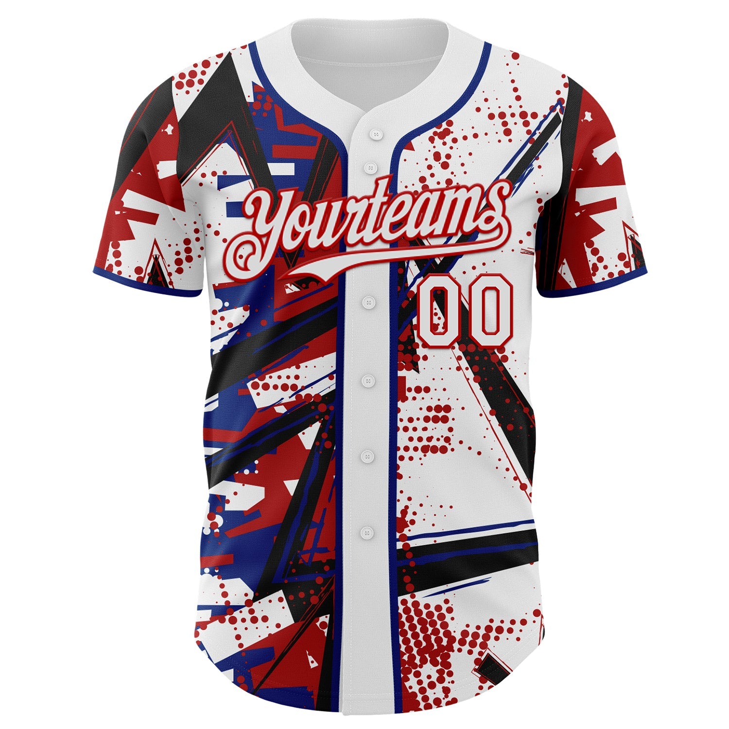 Custom White Black Red-Royal Geometric Shards Dot Grid Authentic Baseball Jersey view 2
