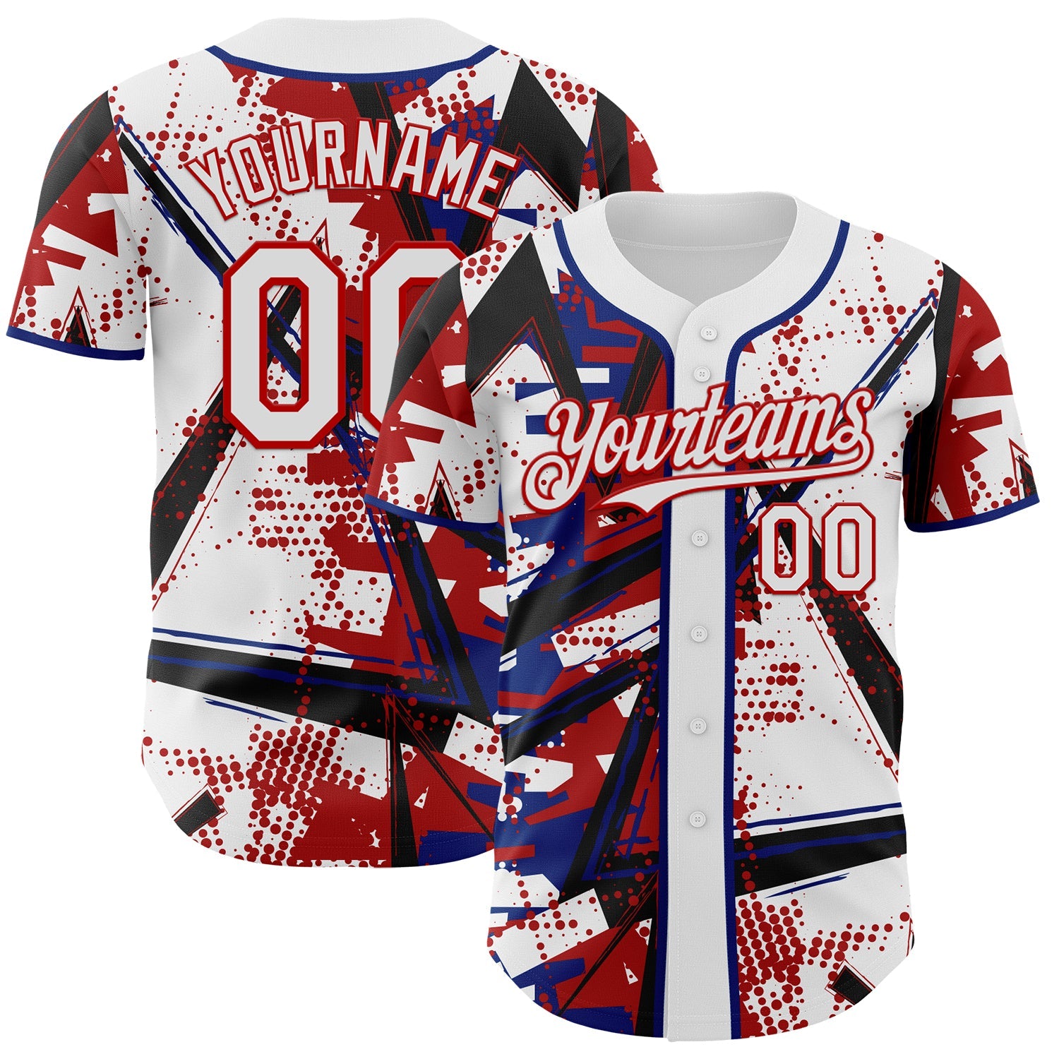Custom White Black Red-Royal Geometric Shards Dot Grid Authentic Baseball Jersey - Main View