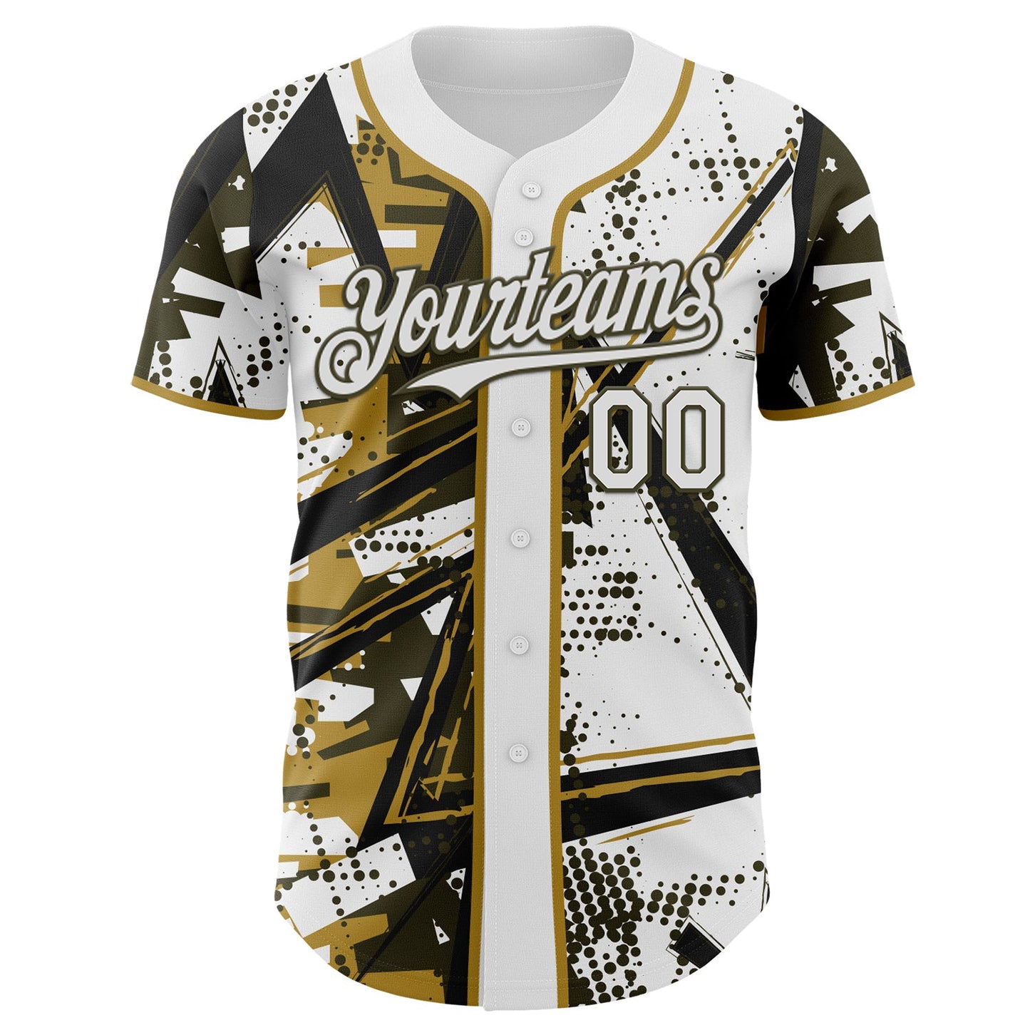 Custom White Black Olive-Old Gold Geometric Shards Dot Grid Authentic Baseball Jersey view 2