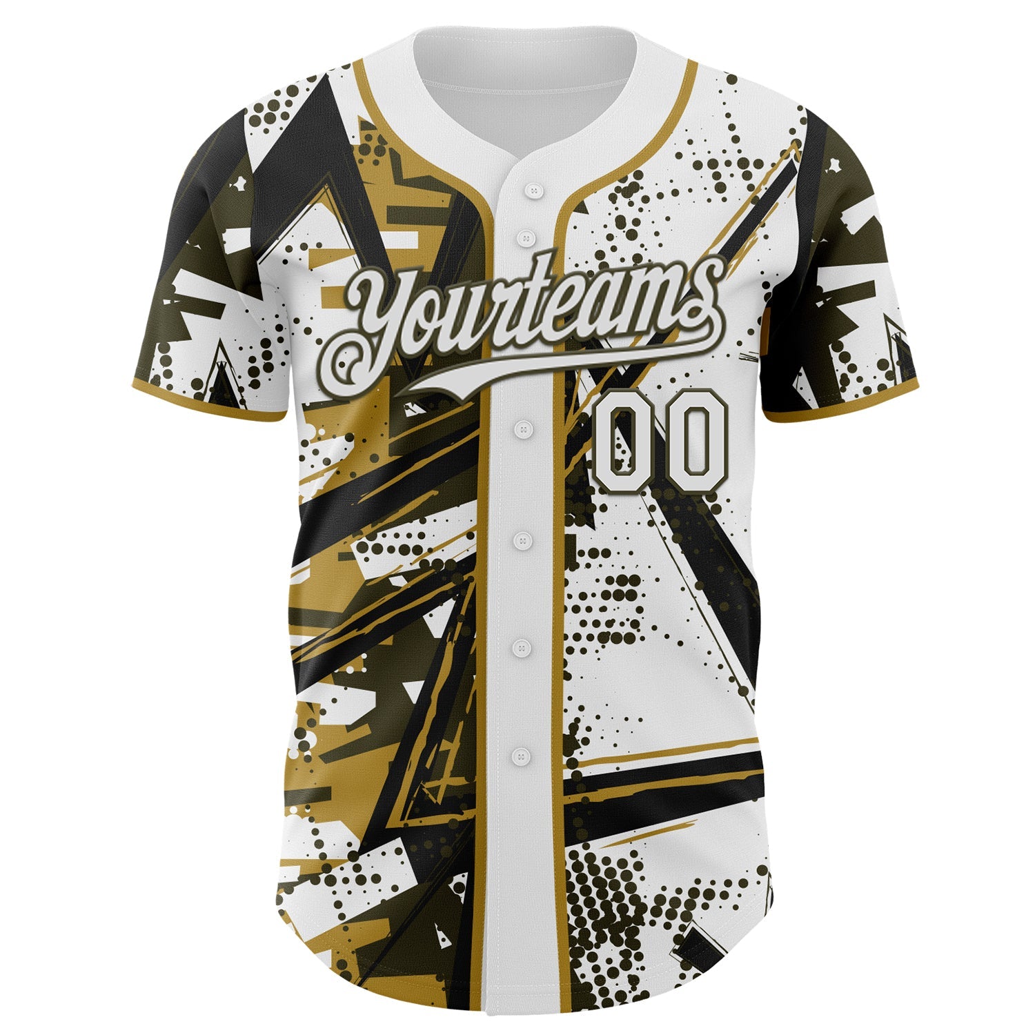 Custom White Black Olive-Old Gold Geometric Shards Dot Grid Authentic Baseball Jersey view 2