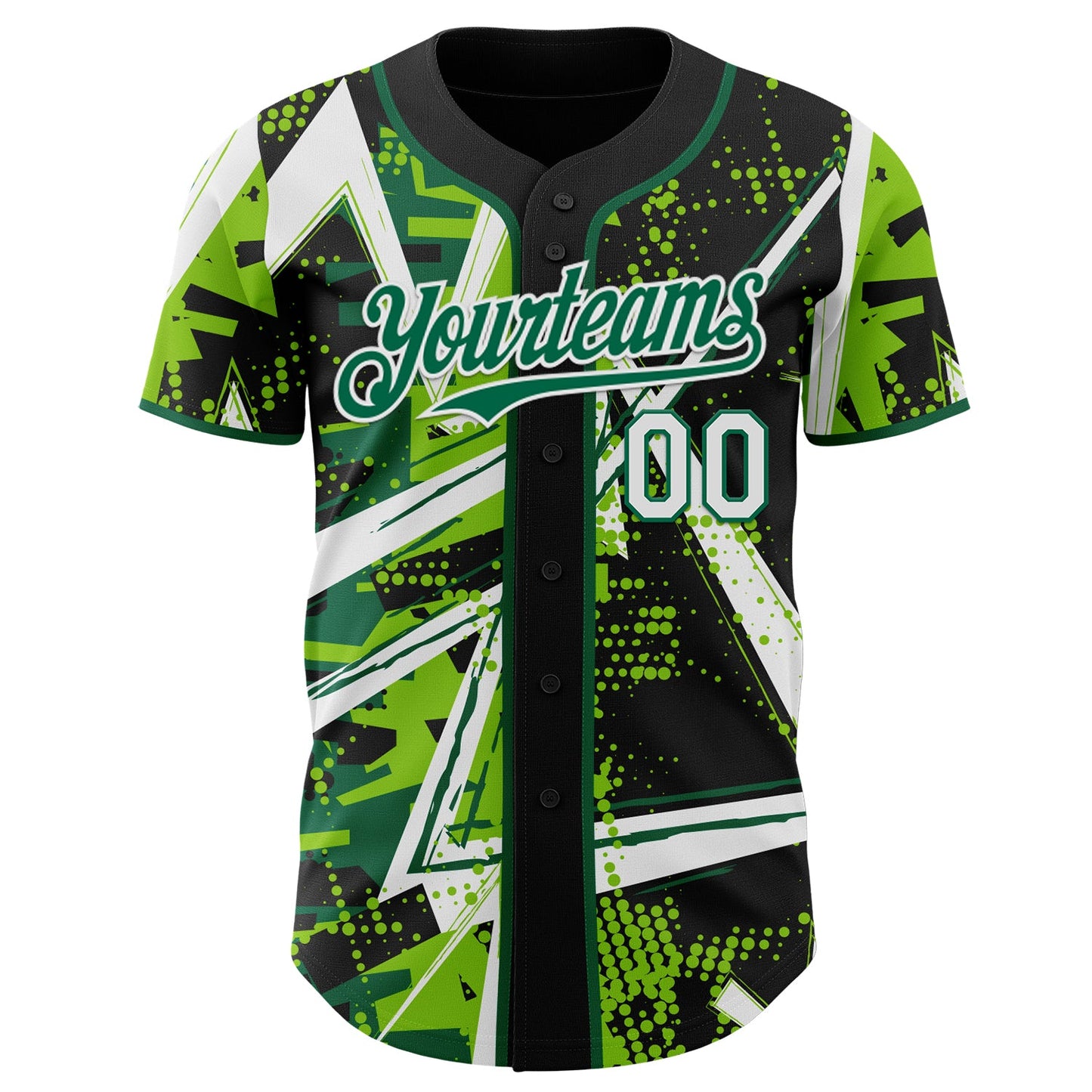 Custom Black White Neon Green-Kelly Green Geometric Shards Dot Grid Authentic Baseball Jersey view 2