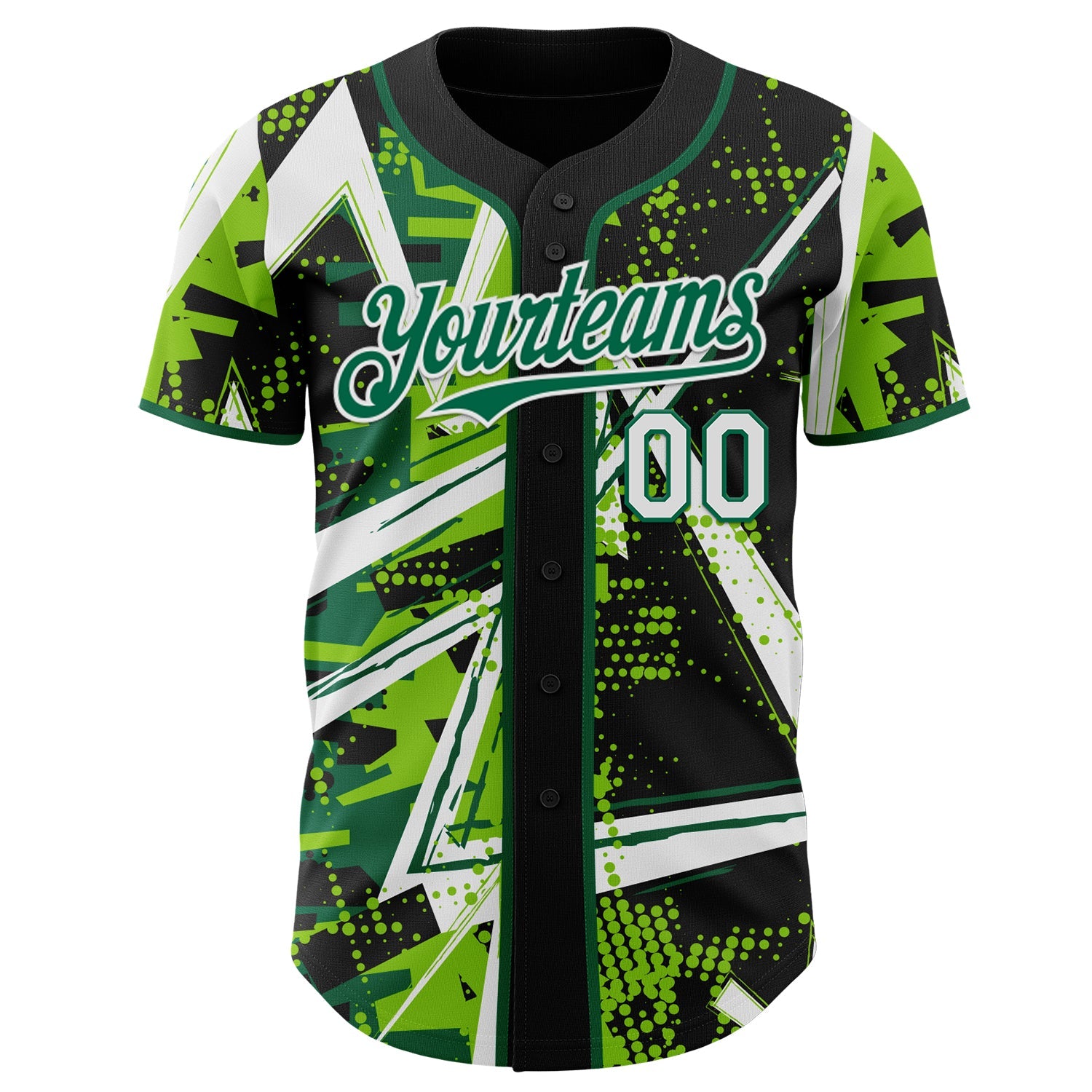 Custom Black White Neon Green-Kelly Green Geometric Shards Dot Grid Authentic Baseball Jersey view 2