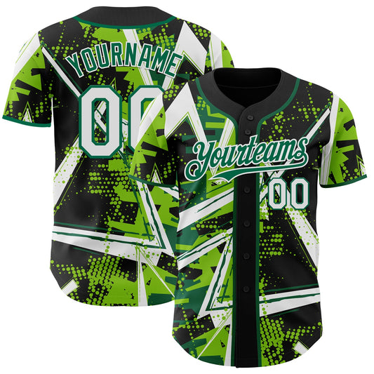 Custom Black White Neon Green-Kelly Green Geometric Shards Dot Grid Authentic Baseball Jersey - Main View