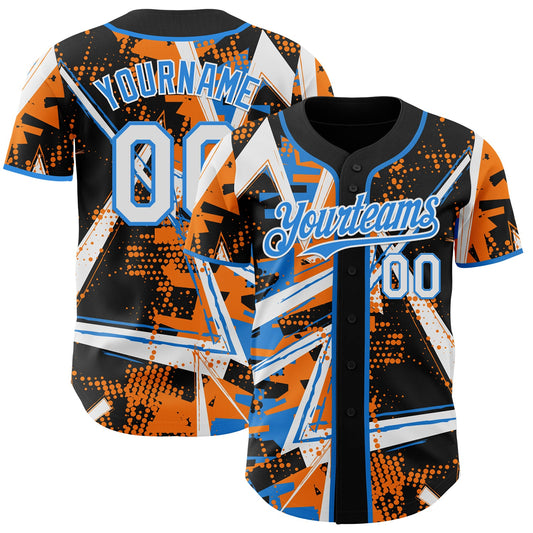 Custom Black White Bay Orange-Electric Blue Geometric Shards Dot Grid Authentic Baseball Jersey - Main View