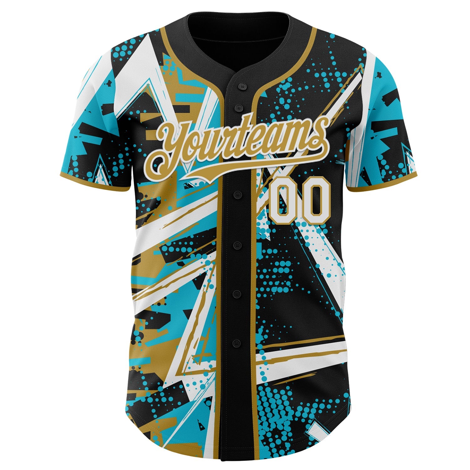 Custom Black White Lakes Blue-Old Gold Geometric Shards Dot Grid Authentic Baseball Jersey view 2
