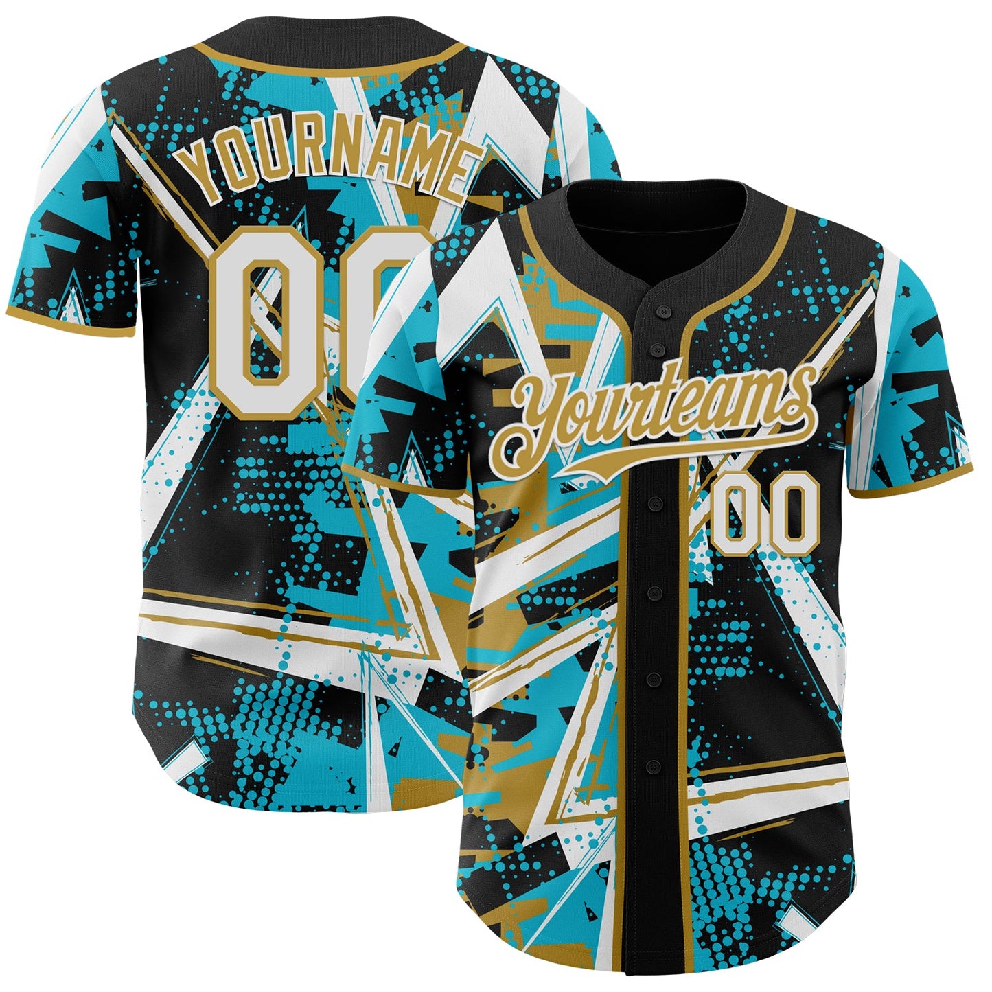 Custom Black White Lakes Blue-Old Gold Geometric Shards Dot Grid Authentic Baseball Jersey - Main View