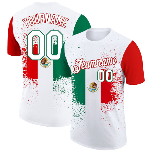 Custom White Kelly Green-Red 3D Mexican Flag Performance T-Shirt - Main View
