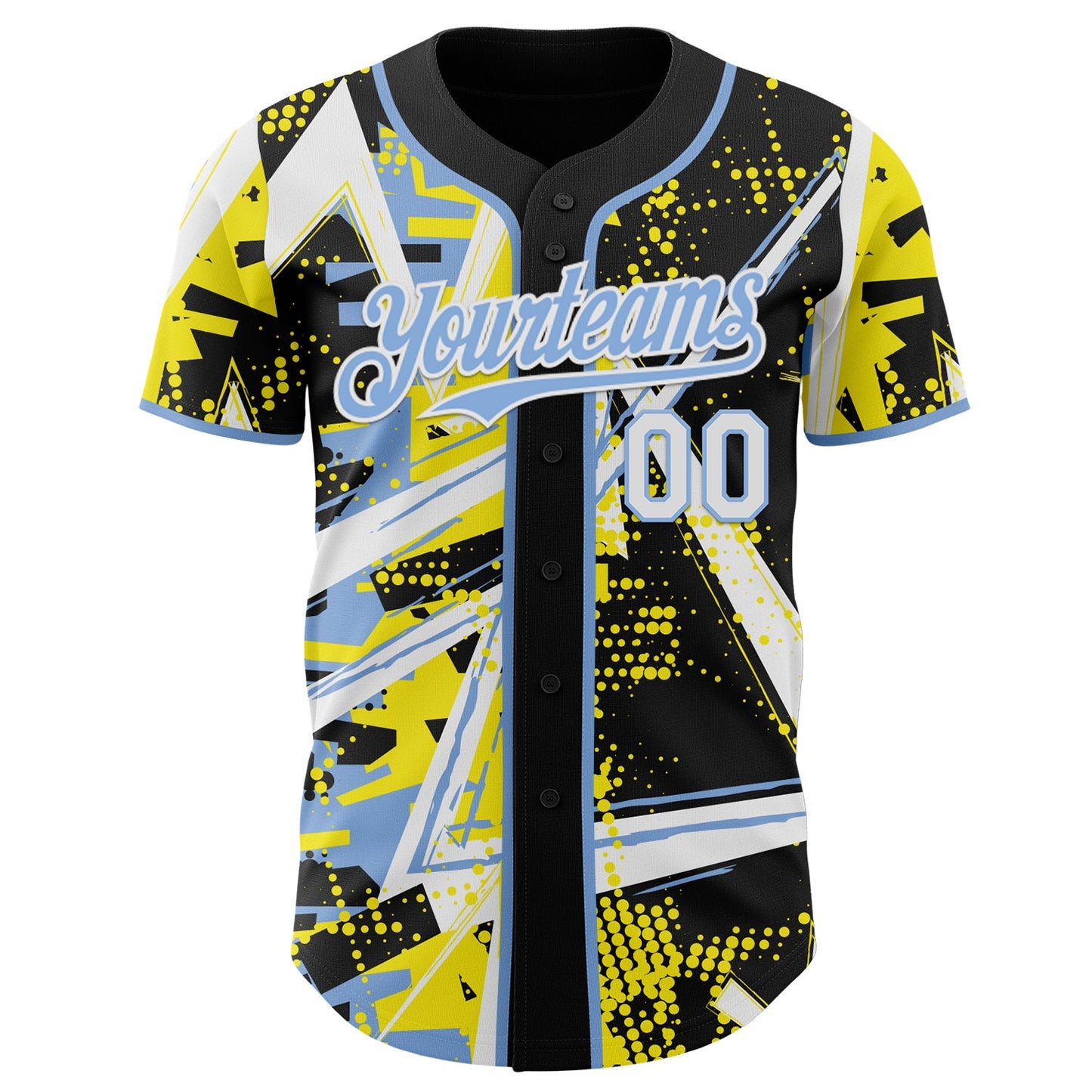 Custom Black White Light Yellow-Light Blue Geometric Shards Dot Grid Authentic Baseball Jersey view 2