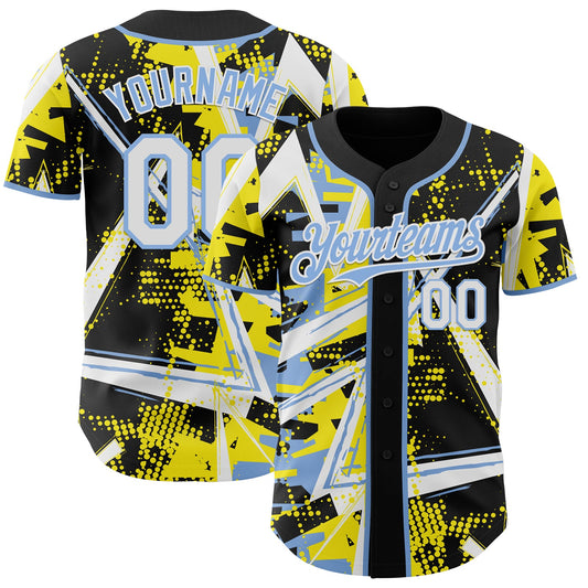 Custom Black White Light Yellow-Light Blue Geometric Shards Dot Grid Authentic Baseball Jersey - Main View