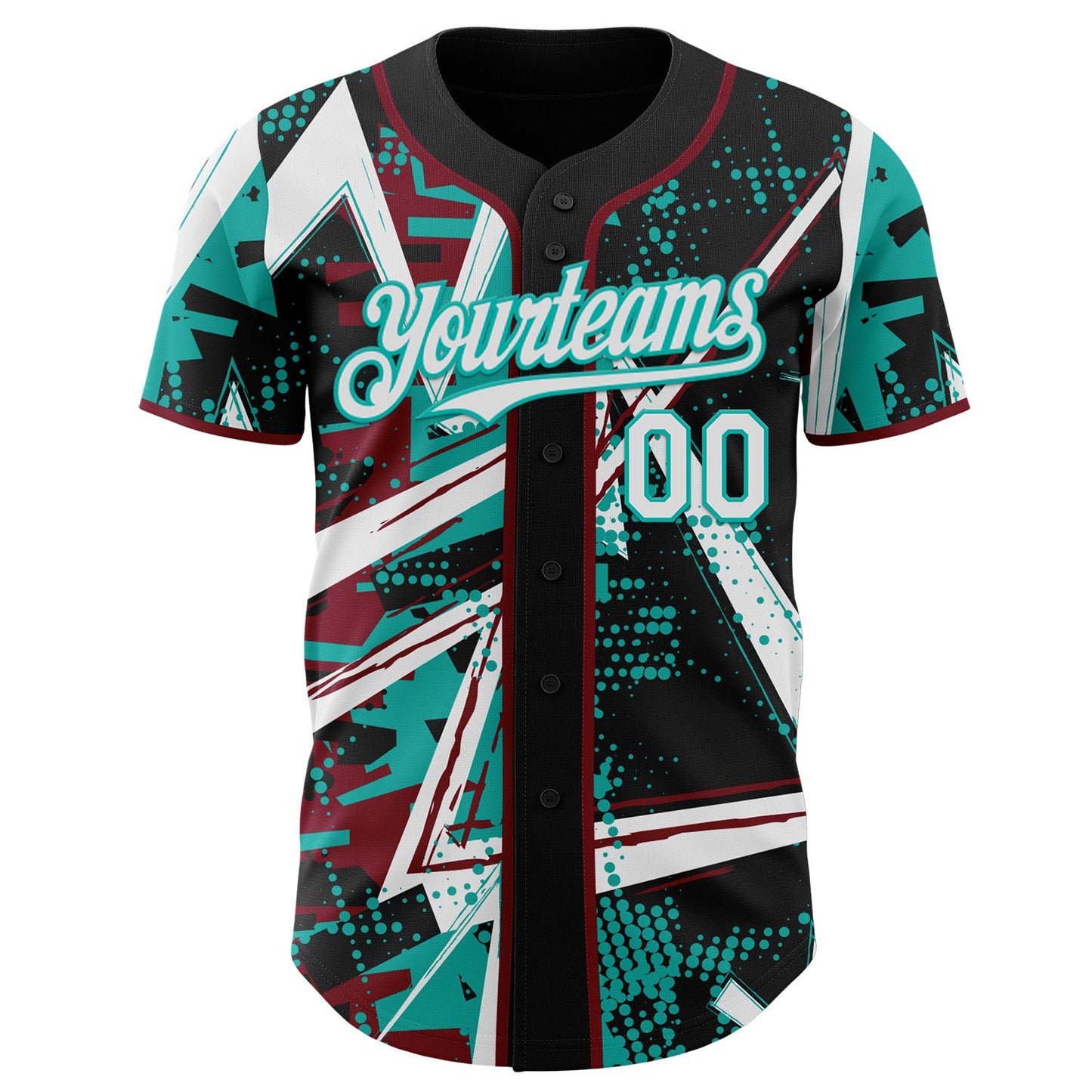 Custom Black White Crimson-Aqua Geometric Shards Dot Grid Authentic Baseball Jersey view 2