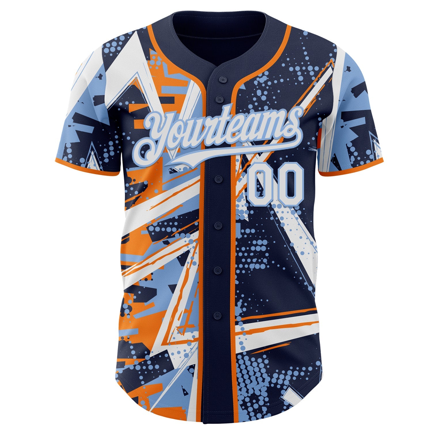 Custom Navy White Bay Orange-Light Blue Geometric Shards Dot Grid Authentic Baseball Jersey view 2