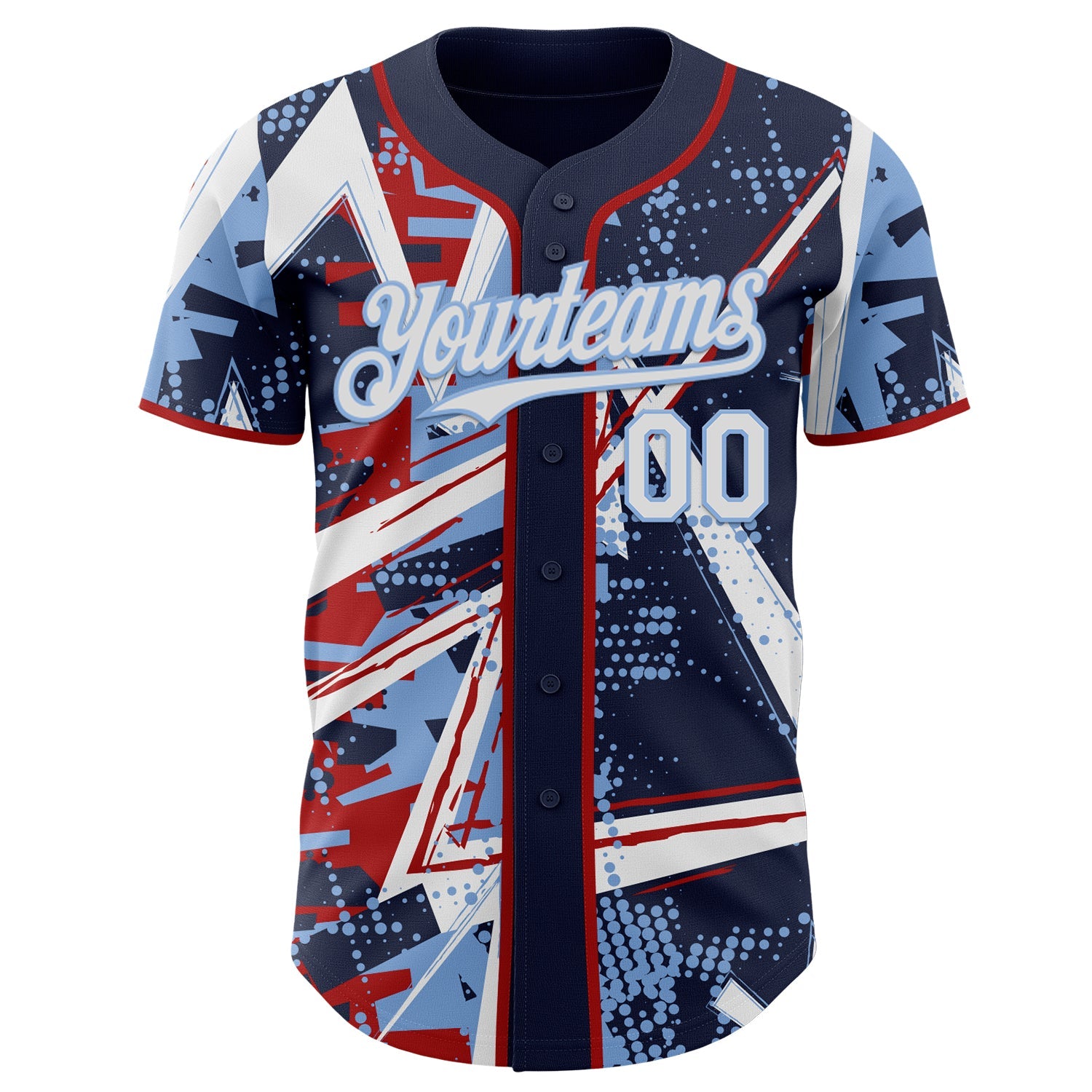 Custom Navy White Red-Light Blue Geometric Shards Dot Grid Authentic Baseball Jersey view 2