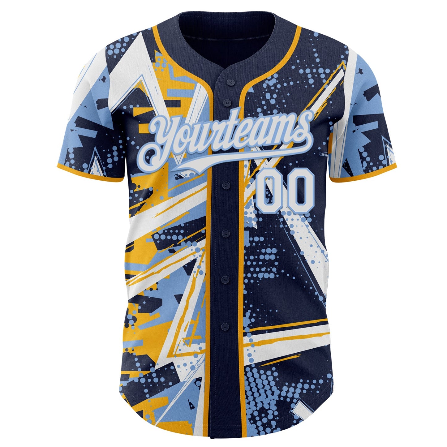 Custom Navy White Gold-Light Blue Geometric Shards Dot Grid Authentic Baseball Jersey view 2