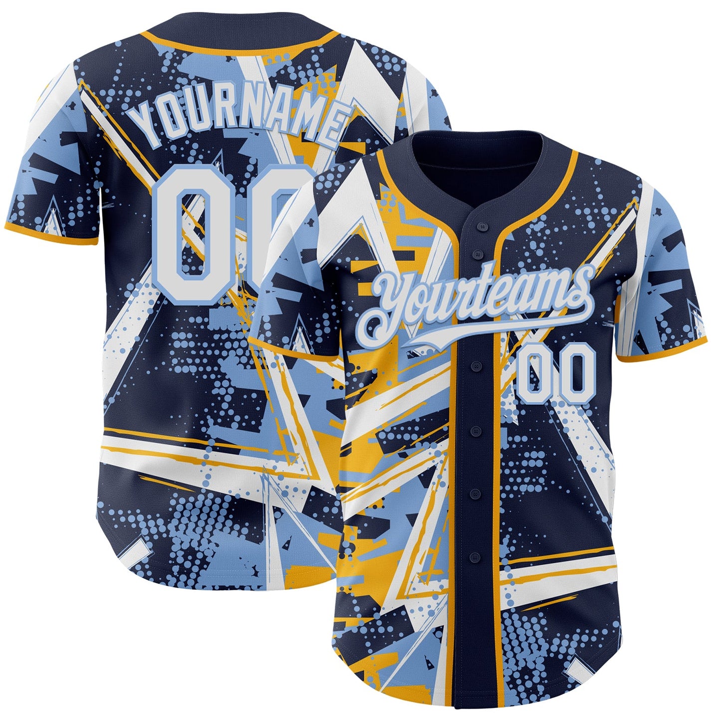 Custom Navy White Gold-Light Blue Geometric Shards Dot Grid Authentic Baseball Jersey - Main View