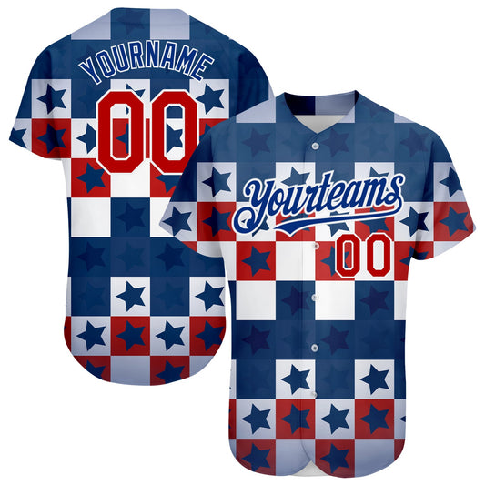 Custom Royal Red-White 3D American Flag Authentic Baseball Jersey - Main View