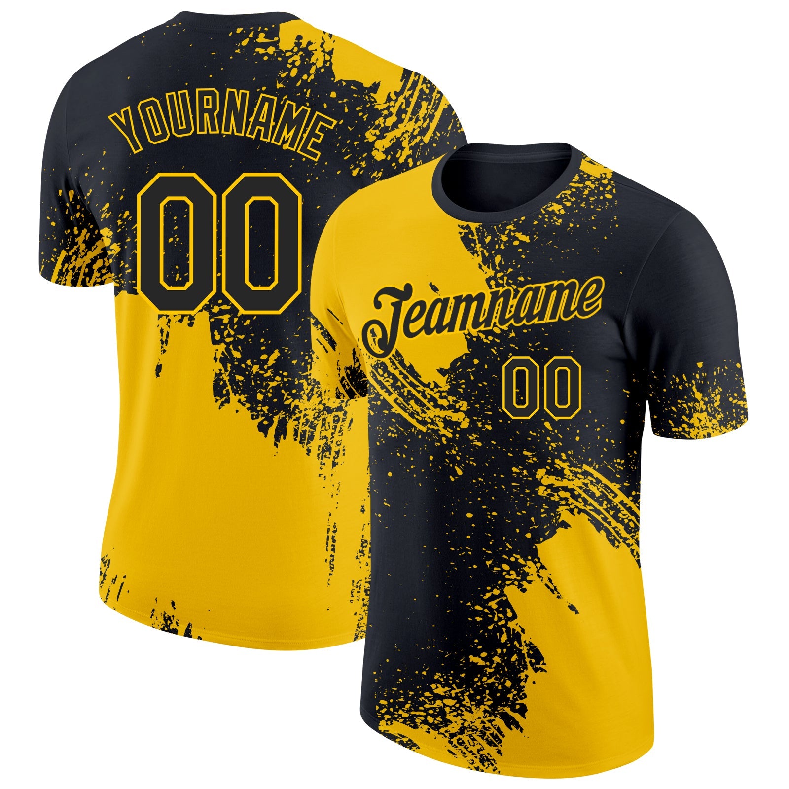 Custom Black-Yellow Abstract Brush Stroke Performance T-Shirt - Main View