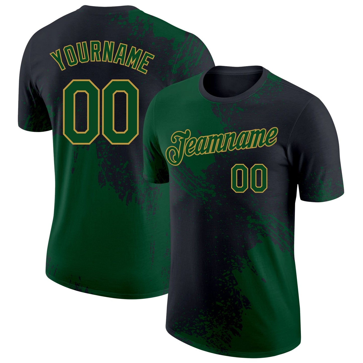 Custom Black Green-Old Gold Abstract Brush Stroke Performance T-Shirt - Main View