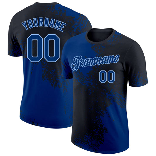 Custom Black US Navy Blue-Light Blue Abstract Brush Stroke Performance T-Shirt - Main View