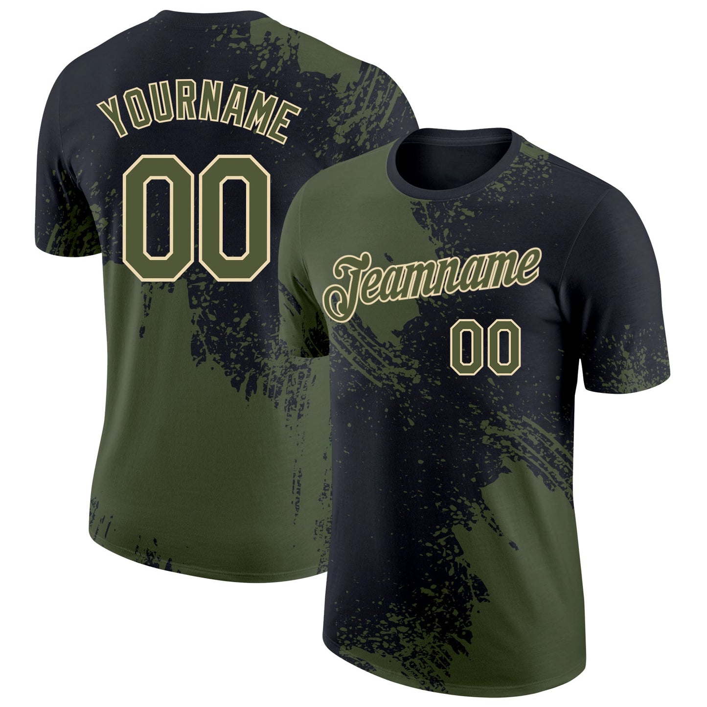 Custom Black Olive-Cream Abstract Brush Stroke Performance T-Shirt - Main View