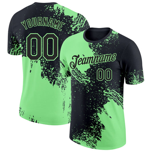 Custom Black-Pea Green Abstract Brush Stroke Performance T-Shirt - Main View