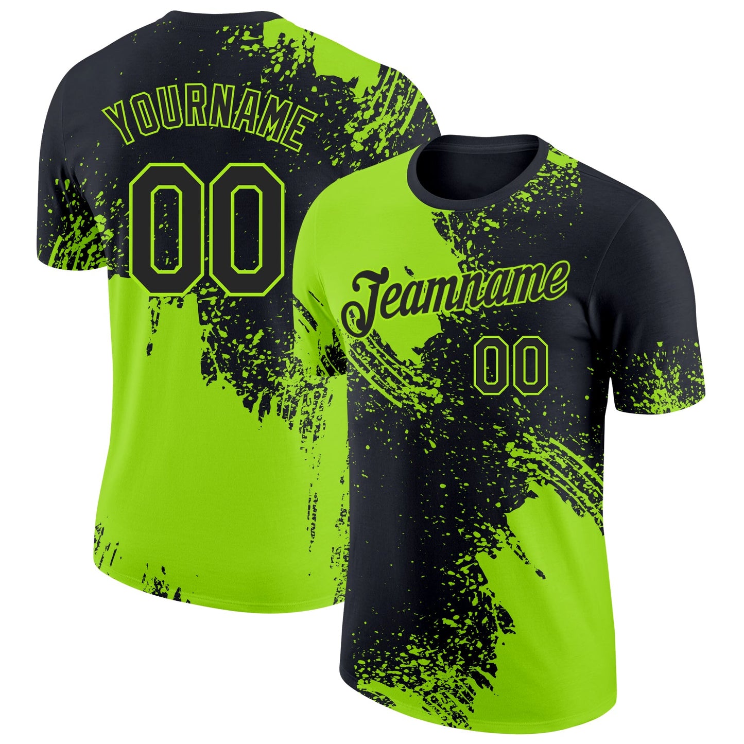 Custom Black-Neon Green Abstract Brush Stroke Performance T-Shirt - Main View