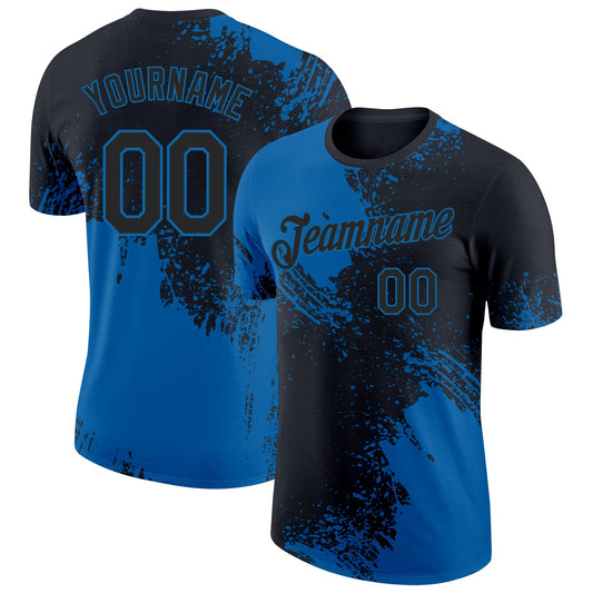 Custom Black-Blue Abstract Brush Stroke Performance T-Shirt - Main View