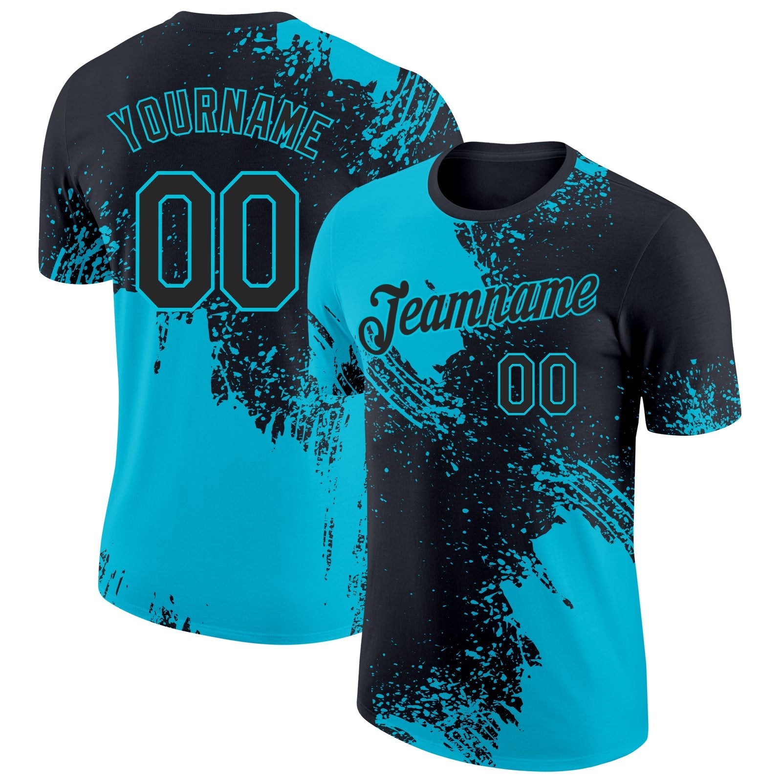Custom Black-Lakes Blue Abstract Brush Stroke Performance T-Shirt - Main View