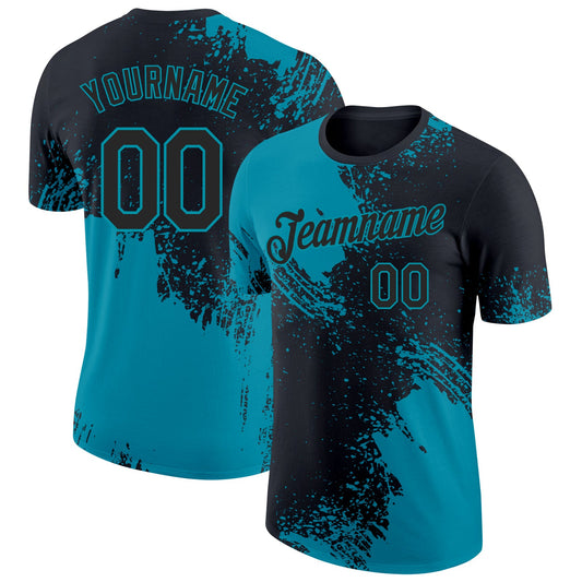 Custom Black-Teal Abstract Brush Stroke Performance T-Shirt - Main View